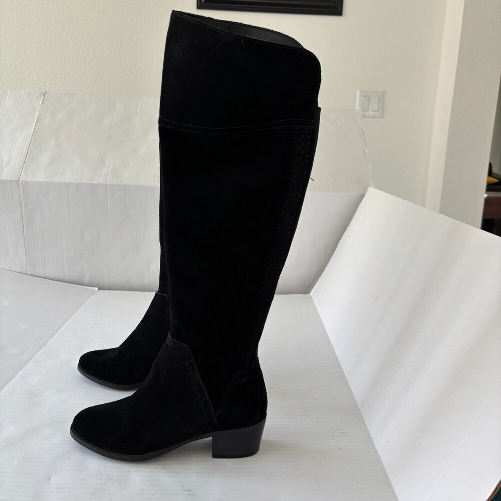 Vince Camuto Bendra Suede Over The Knee Boots Womens 8.5 M Black Flat Zip Goth - Picture 14 of 16